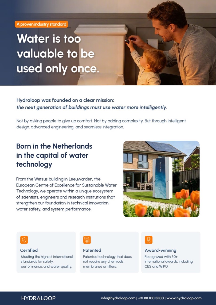 Voorblad van een Hydraloop brochure