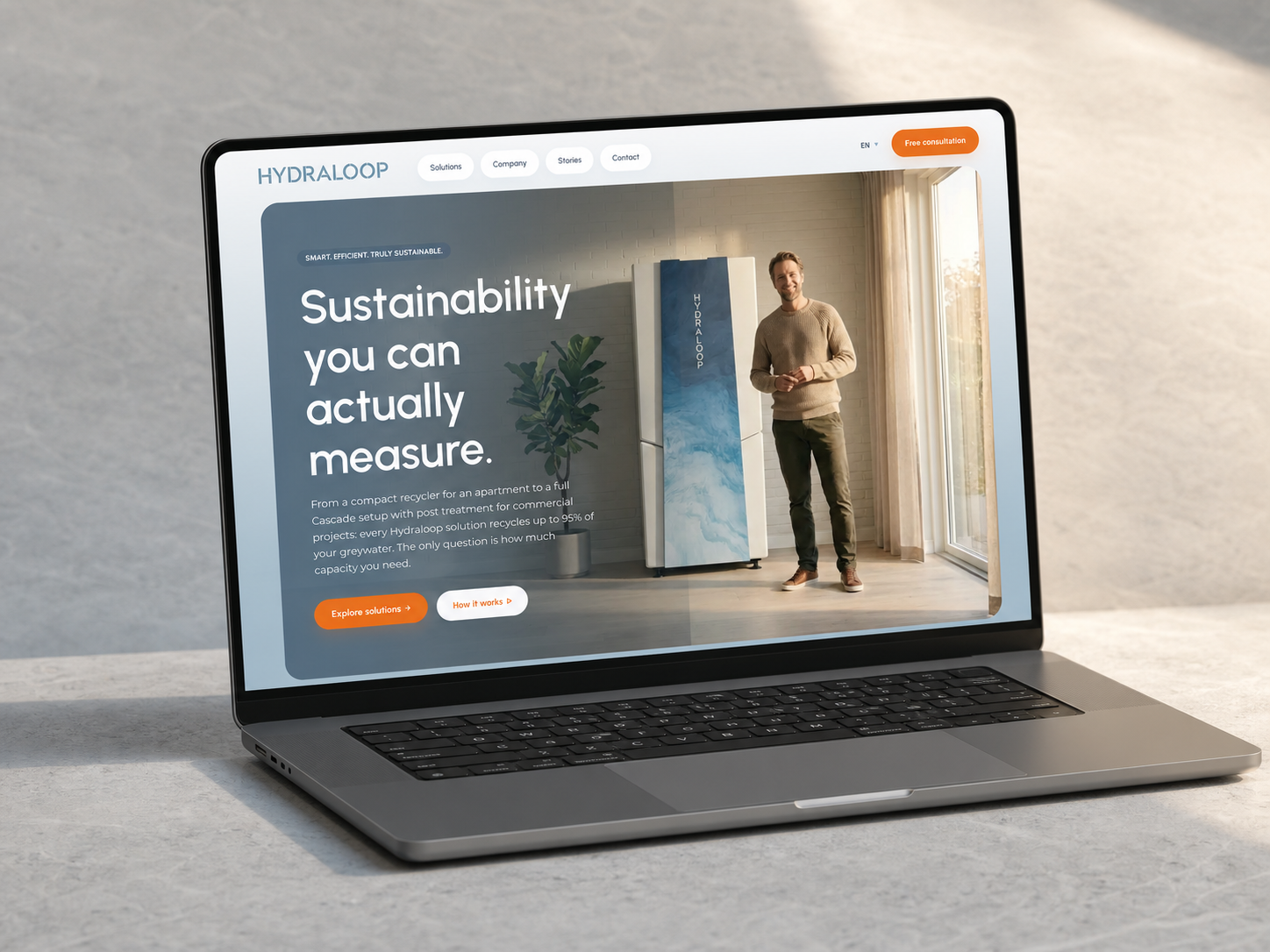 Mockup van de vernieuwde Hydraloop-website