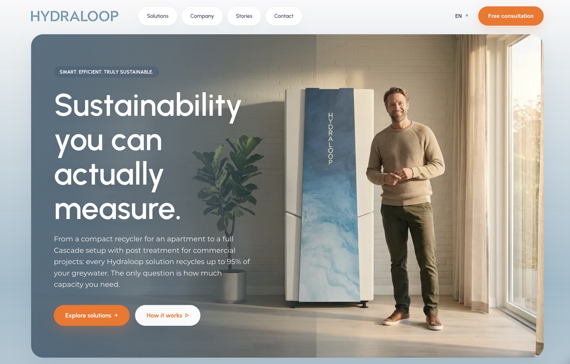 Hero van de vernieuwde Hydraloop-website